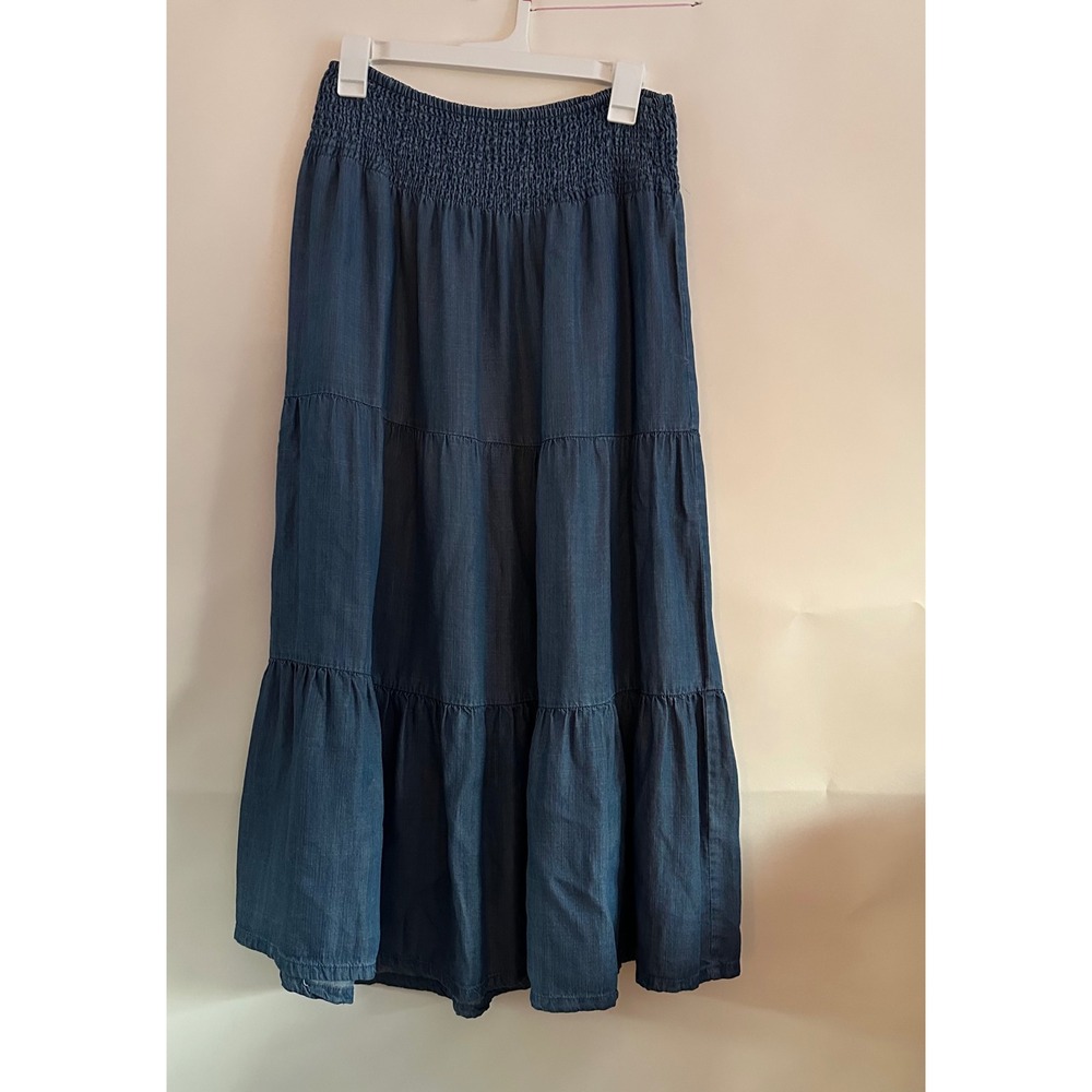 Marine Layer Blue Tiered Maxi Skirt Smocked Waist Medium Wash Size M